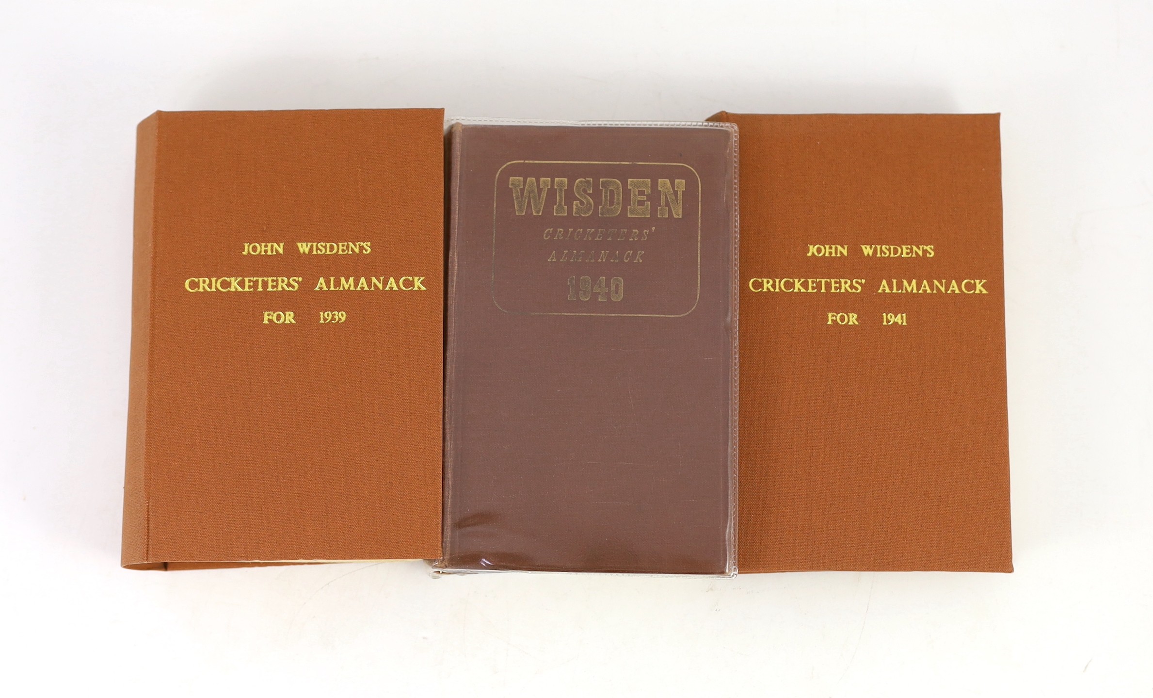 Wisden, John - Cricketers Almanack for the Second World War Years - 1939 (76th edition) - 1945 (82nd edition), rebound issues for 1939, 1941 and 1945, all retaining original paper wrappers, original hardbacks for 1940 an